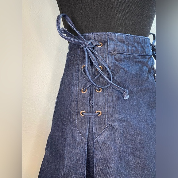 Free People Pleated Denim Mini Skirt Lace Up Size 4 - Picture 3 of 12